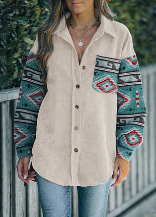 Ethnic Lapel Multi-color Lazy Long Shirt
