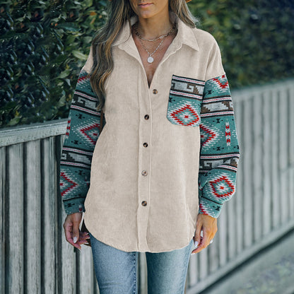 Ethnic Lapel Multi-color Lazy Long Shirt