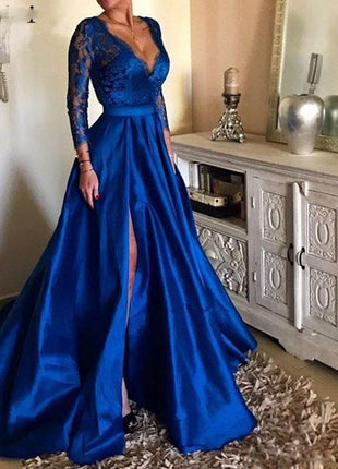 Lace V-neck With Large Swing Evening Dress