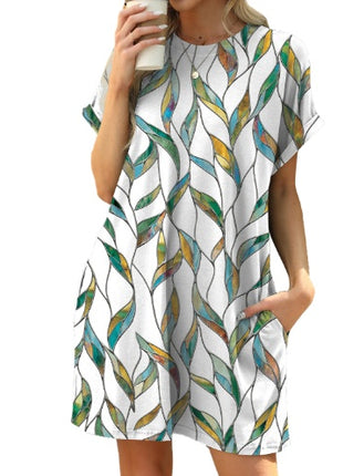 Loose Crew Neck Short Sleeve Pocket Dress