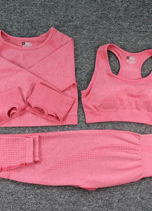 Three-piece Bra, Long Sleeve Top and Trousers Yoga Suit