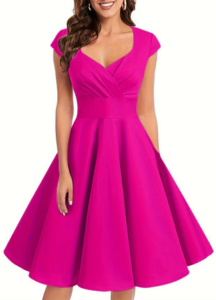 Retro V-neck Half Sleeve Waist Dress