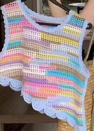 Hollow-out Knitted Sling Crocheted Sleeveless Tassel Top