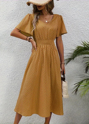 Polka Dot Short Sleeve Long Dress