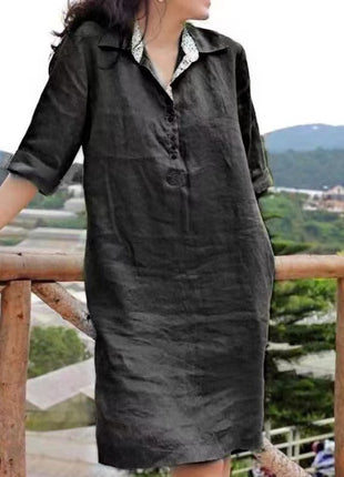 V-neck Loose Mid-length Dress