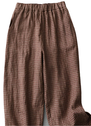Plaid Linen Casual Pants