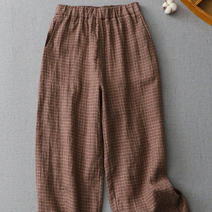 Plaid Linen Pants Casual Plus Size