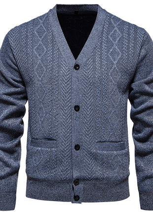 Cardigan Men's Long-sleeved Striped Sweater Fall Winter Coat Versatile Top