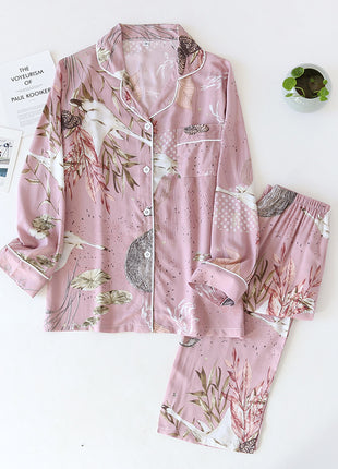 Rayon Silk V-neck Long Sleeve Pyjama Set