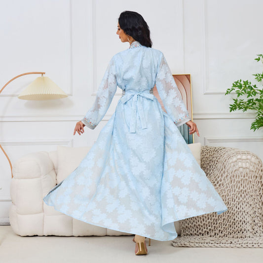 Embroidery Ruffles Long Sleeve Set Dress