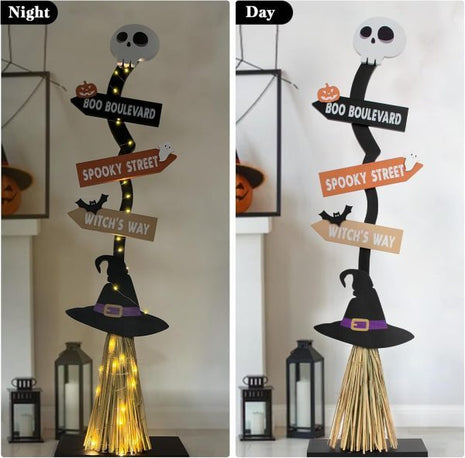 Halloween Glowing Wooden Witch Broom Ornaments