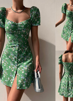 V-neck Breasted Short Dress