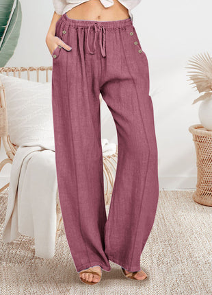 Loose Button Casual Wide-leg Trousers
