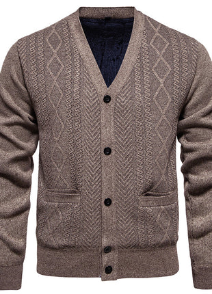 Cardigan Men's Long-sleeved Striped Sweater Fall Winter Coat Versatile Top
