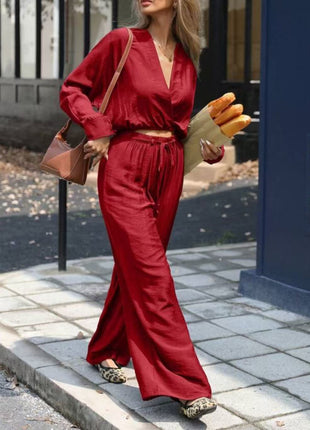 Fashion Wear Long Sleeve V-neck Top Suit