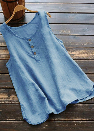 Korean Round Neck Loose Vest Cotton Linen Top
