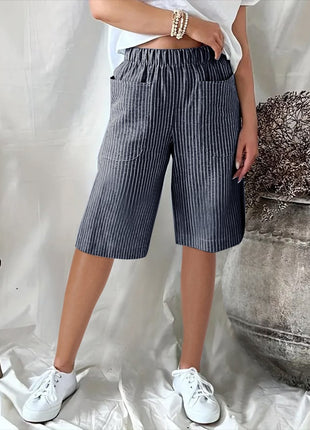 Casual Drawstring Seersucker Pocket Beach Shorts