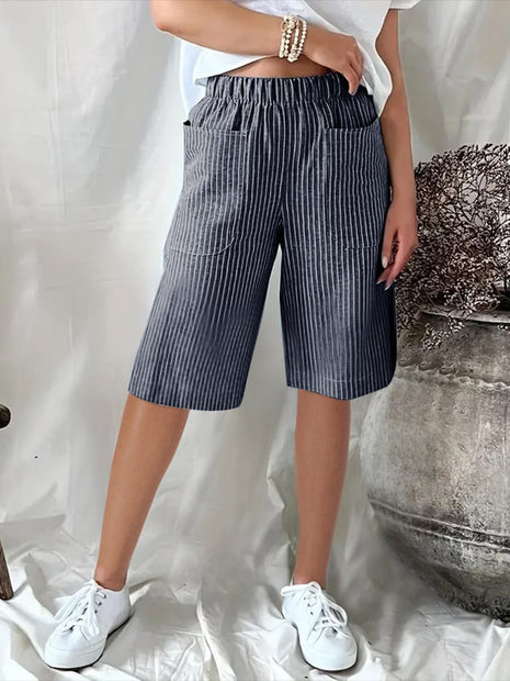 Casual Drawstring Seersucker Pocket Beach Shorts