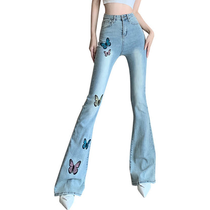 Printed Butterfly Flared Jeans