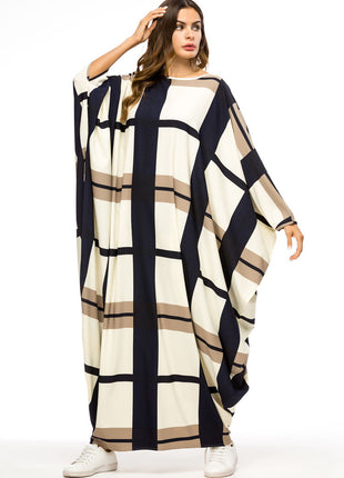 Contrast Stitching Bat Sleeve Loose Dress