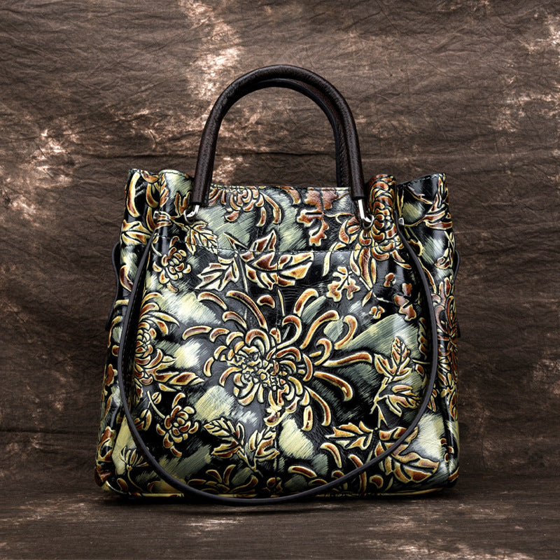 Trendy Three-dimensional Embossed First Layer Cowhide Bag