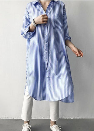 Lazy Cold Style Mid-length Striped Shirt