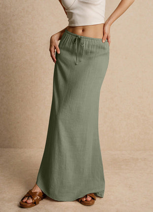 Cotton Solid Color Drawstring Elastic Waist Skirt