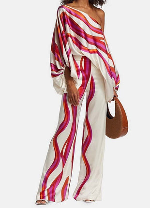 Round Neck Loose Batwing Sleeve Wide Leg Jumpsuit