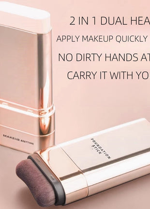 Makeup brush with dual head on a light pink background