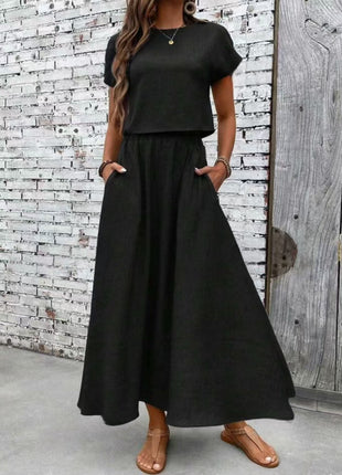 Casual Short Sleeve Top & Skirt 2 Piece Set