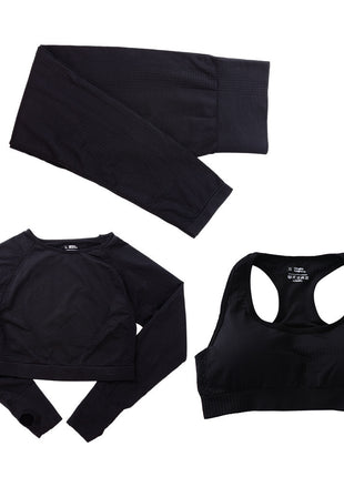 Three-piece Bra, Long Sleeve Top and Trousers Yoga Suit