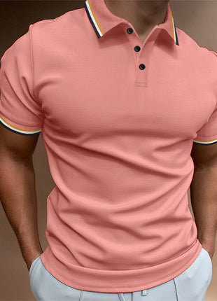 Men's Slim Polo Shirt Rib Striped T-shirt Top