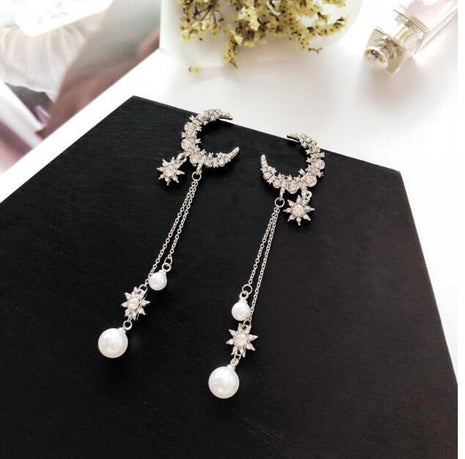 Long Tassel Full-Jeweled Stud Earrings