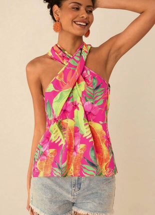 Tropical Plant Printed Women's Tight-Fitting Top