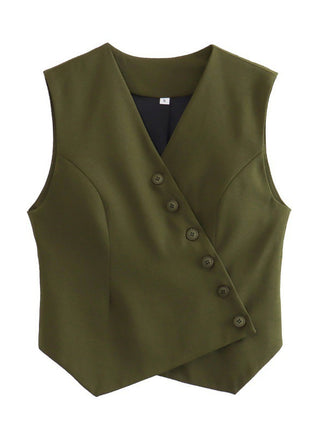 V-neck Single Row Oblique Asymmetric Vest