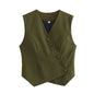 V-neck Single Row Oblique Asymmetric Cardigan Vest