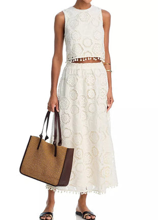 White Sleeveless Top & Skirt Set