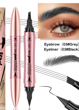 QIC 2IN1 Eyebrow & Eyeliner Double-headed 3D Micro-carved Liquid 4-fork
