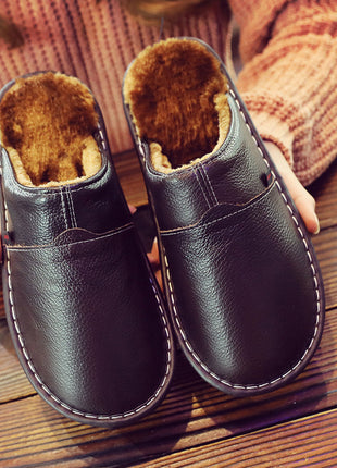 Pure Leather Thermal Cotton Waterproof Household Slippers