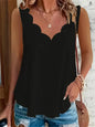 Plus Size Casual Scallop Trim V Neck Sleeveless Eyelet Cut Out Tank Top