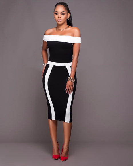 Off-the-shoulder Slim-fit Sheath Dress