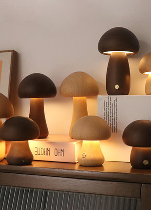INS Wooden Cute Mushroom LED Night Light with Touch Switch
