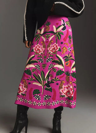 Street Tropical Plant Vintage Print Skirt