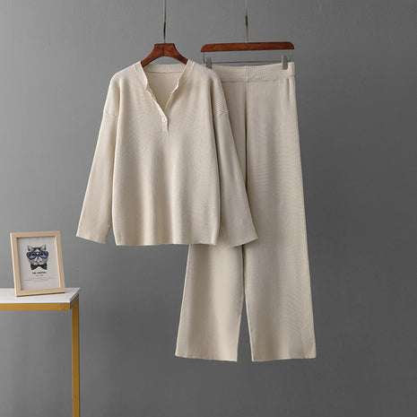 Fashion Loose V-neck Knit Casual Suit