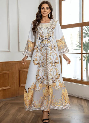 Round Neck Rhinestone Long Dress