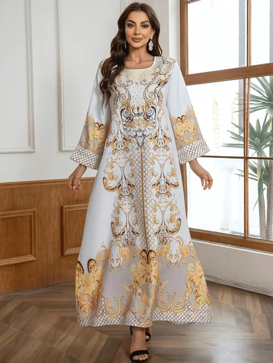 Round Neck Rhinestone Long Dress