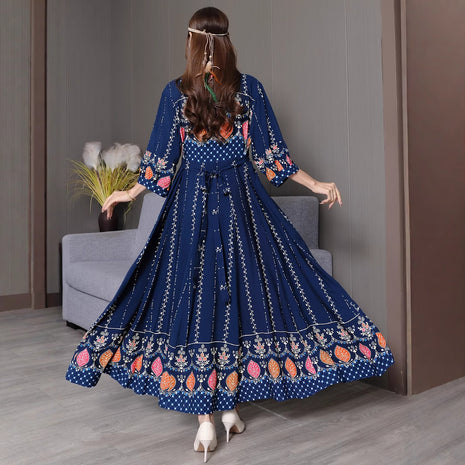 Bohemian Ethnic Style Embroidered Large Swing Dress