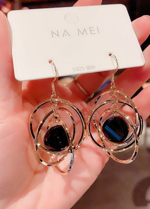 Black Amphibole Zircon Earrings