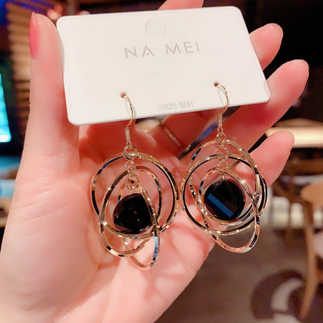 Black Amphibole Zircon Earrings