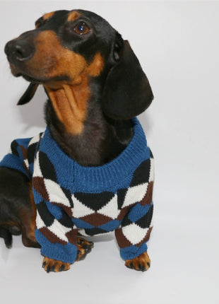Pet Clothes Blue Coffee Rhombus Sweater